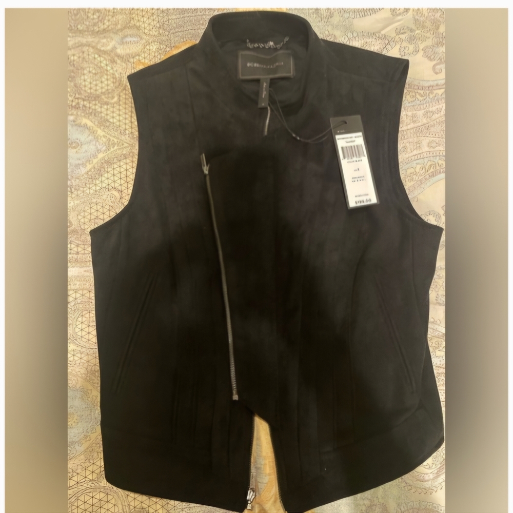 BCBG Womens Suede Moto Vest
